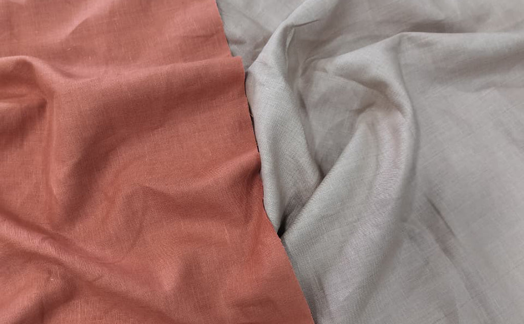 Close-up of wrinkled linen fabric showing natural shrinkage