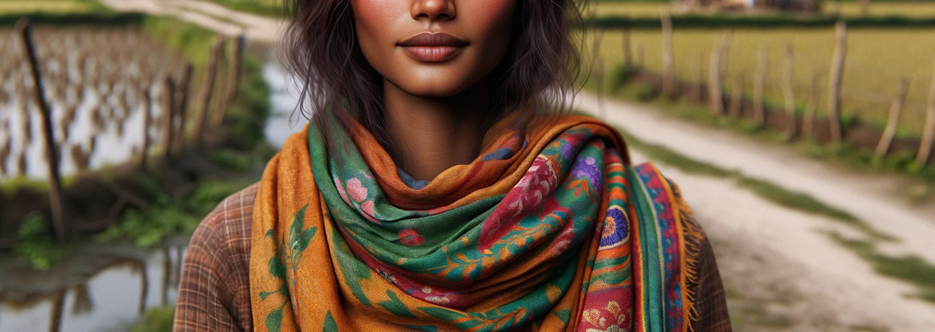 ethnic Indian girl wearing hand painted wrap