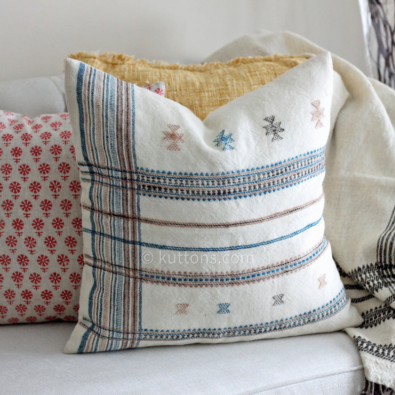 Handwoven Bhujodi Wool Cushion Cover Set, cream