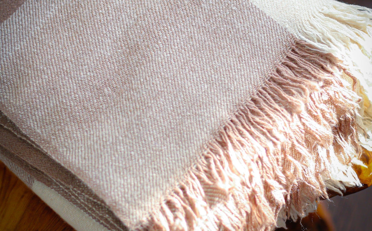 Close-up of a handwoven Pashmina shawl made from soft Himalayan wool