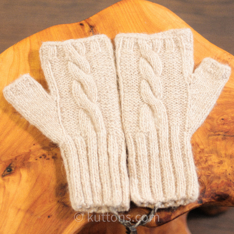 100% Pashmina Cashmere Fingerless Gloves - Hand Knit Wristlets from Ladakh Himalayas | Cream