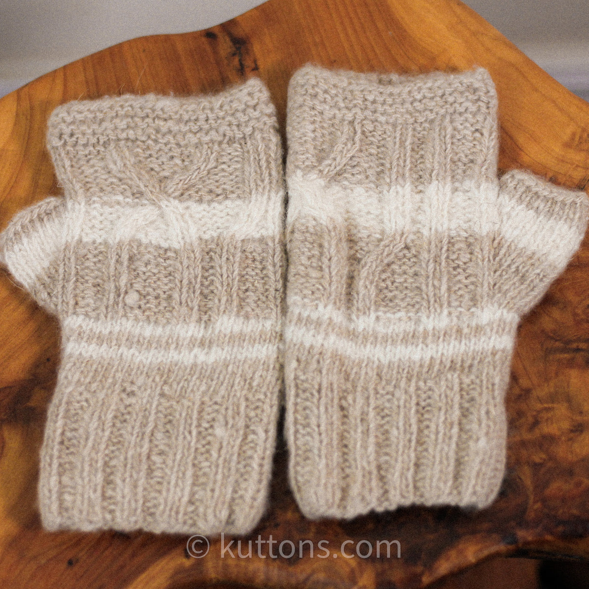 100% Pure Pashmina Cashmere Fingerless Gloves - Handknit Wristlets from Ladakh Himalayas | Cream