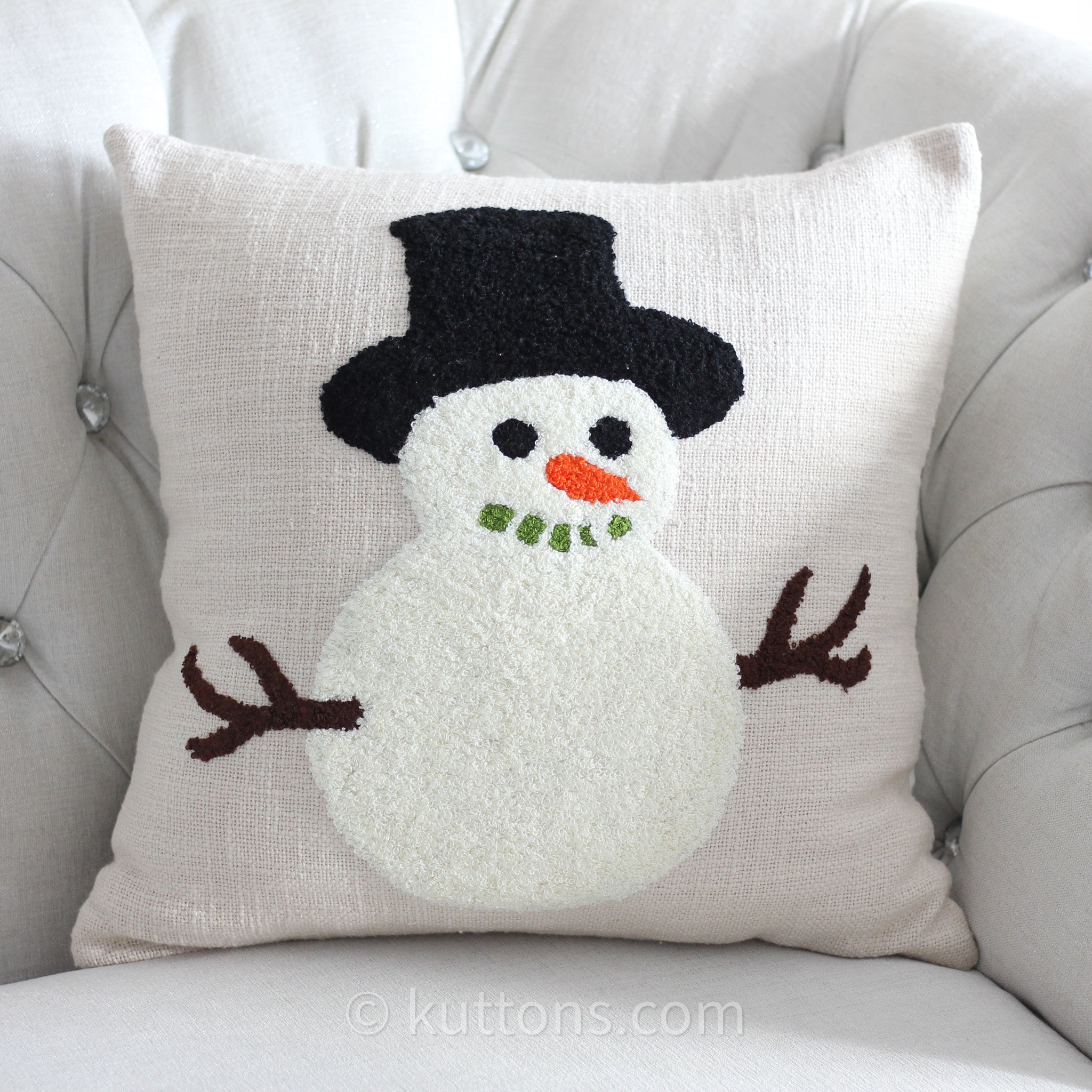 Christmas Snowman Cushion Cover - Textured Cotton Tufted Decorative Pillow Case | Cream, 18x18" Square (Single)