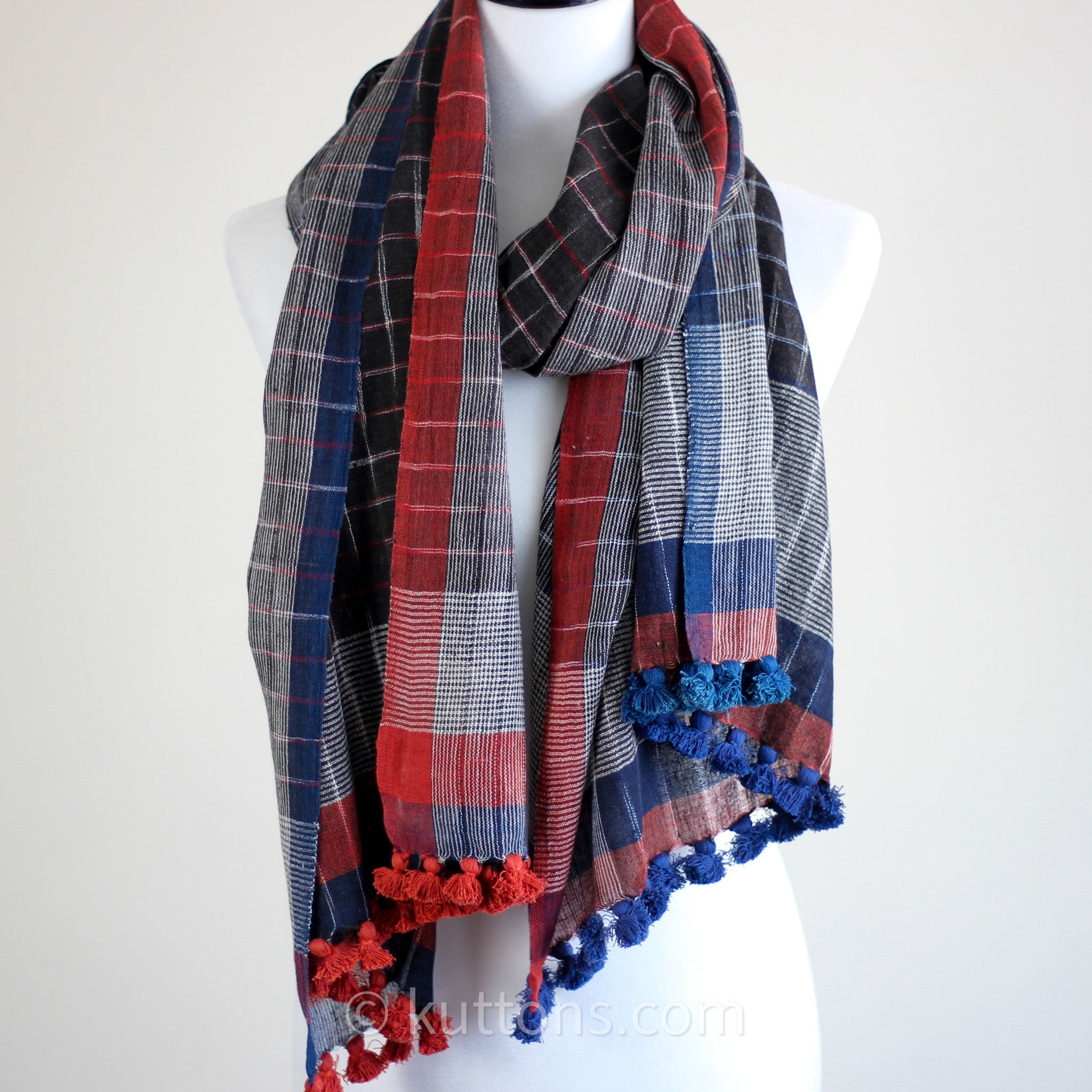 Eco Chic Elegance: Handspun & Handwoven Organic Cotton Scarf, Dyed Naturally, Empowering Women Weavers