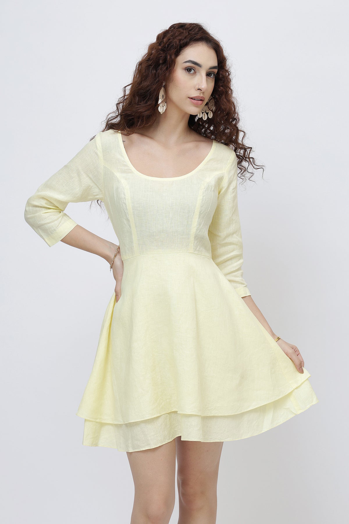 The Elara Linen Dress Boat Neck European Linen Mini Dress Kuttons The Elara Linen Dress Boat Neck European Linen Mini Dress Kuttons