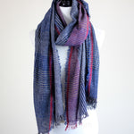 Ethically Crafted Cotton Scarf - Hand-Spun, Hand-Woven Artistry with Azo-Free Vat Dyes | Blue-Maroon, 25x78"