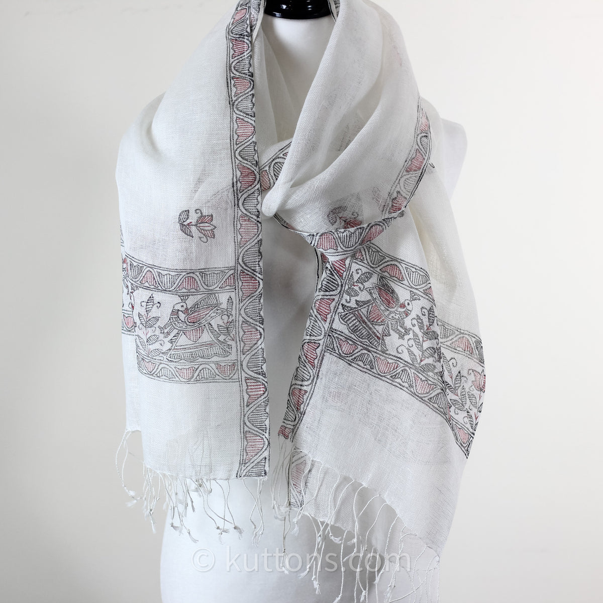 Ethnic Elegance - Madhubani Artisan Hand-Painted Linen Wrap