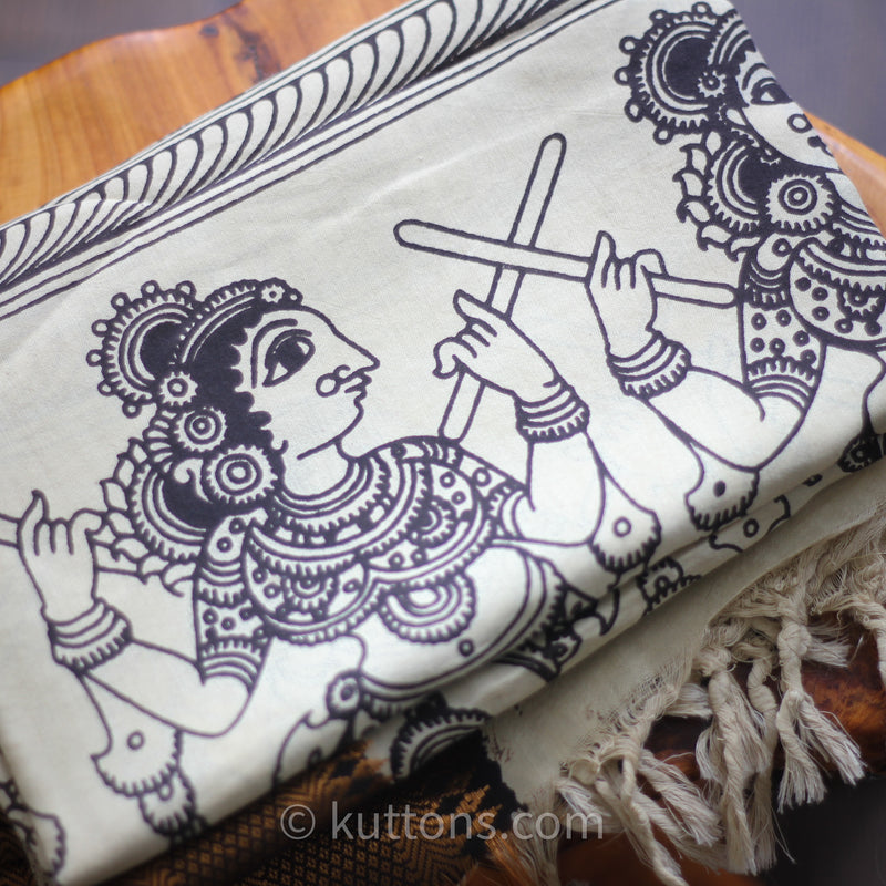hand painted wrap depicting village divas