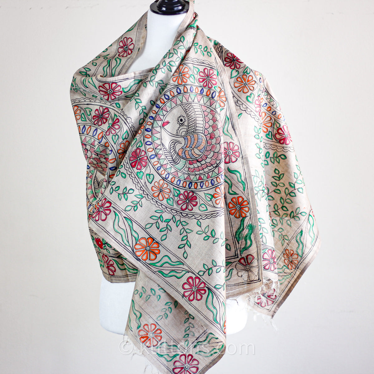 Ethnic Hand Painted Madhubani Stole - Khincha Silk Handloom Wrap