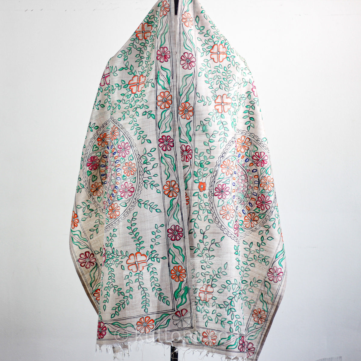 hand painted madhubani silk stole