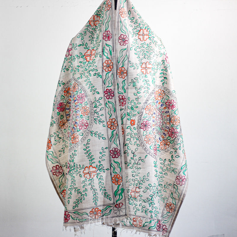 hand painted madhubani silk stole