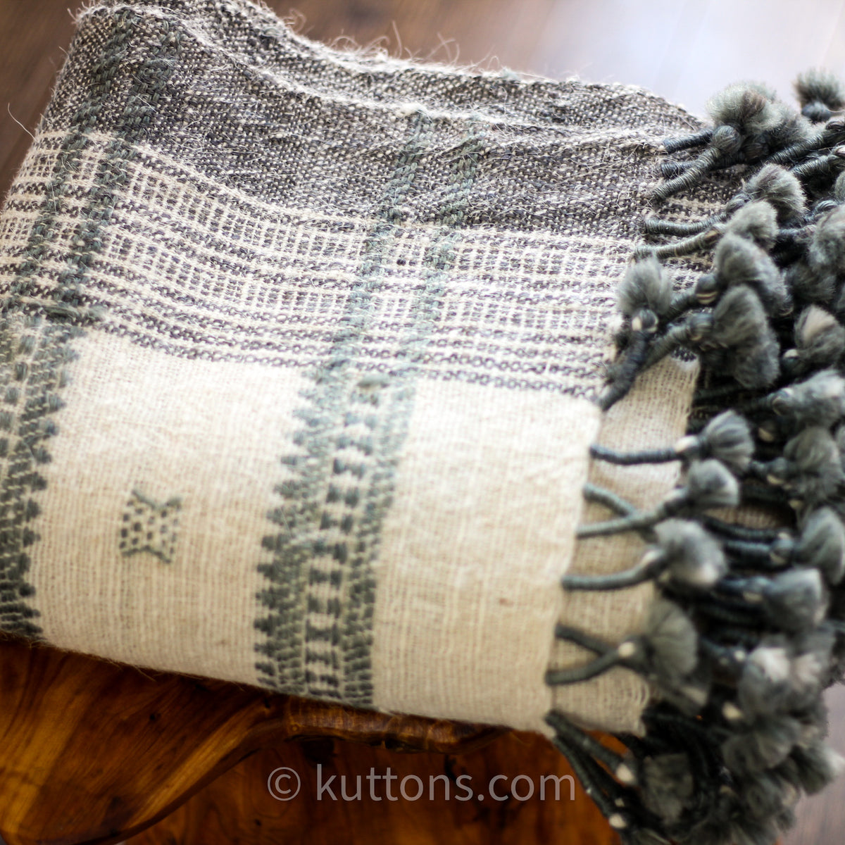 Ethnic Handspun & Handwoven Woolen Shawl cum Decorative Throw | Cream, 36x81"