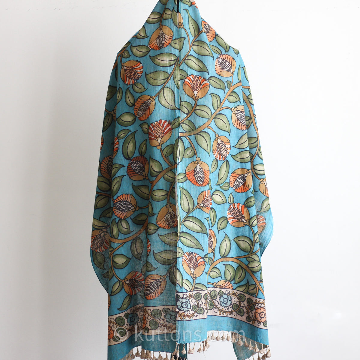 organic kala cotton handpainted kalamkari scarf