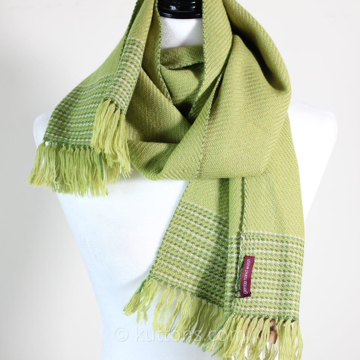 Handwoven Fine Merino & Himalayan Wool Scarf - Naturally Dyed with Tesu Flowers & Tea | Parrot Green, 13"x76"