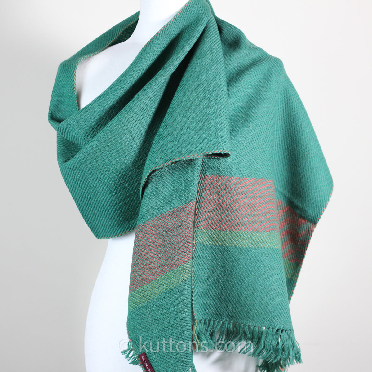 Handwoven Merino & Himalayan Woolen Scarf - Naturally Dyed with Indigo, Madder & Tesu Flowers | Green, 13"x78"