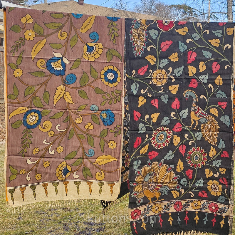ethnic kalamkari hand-painted cotton scarves