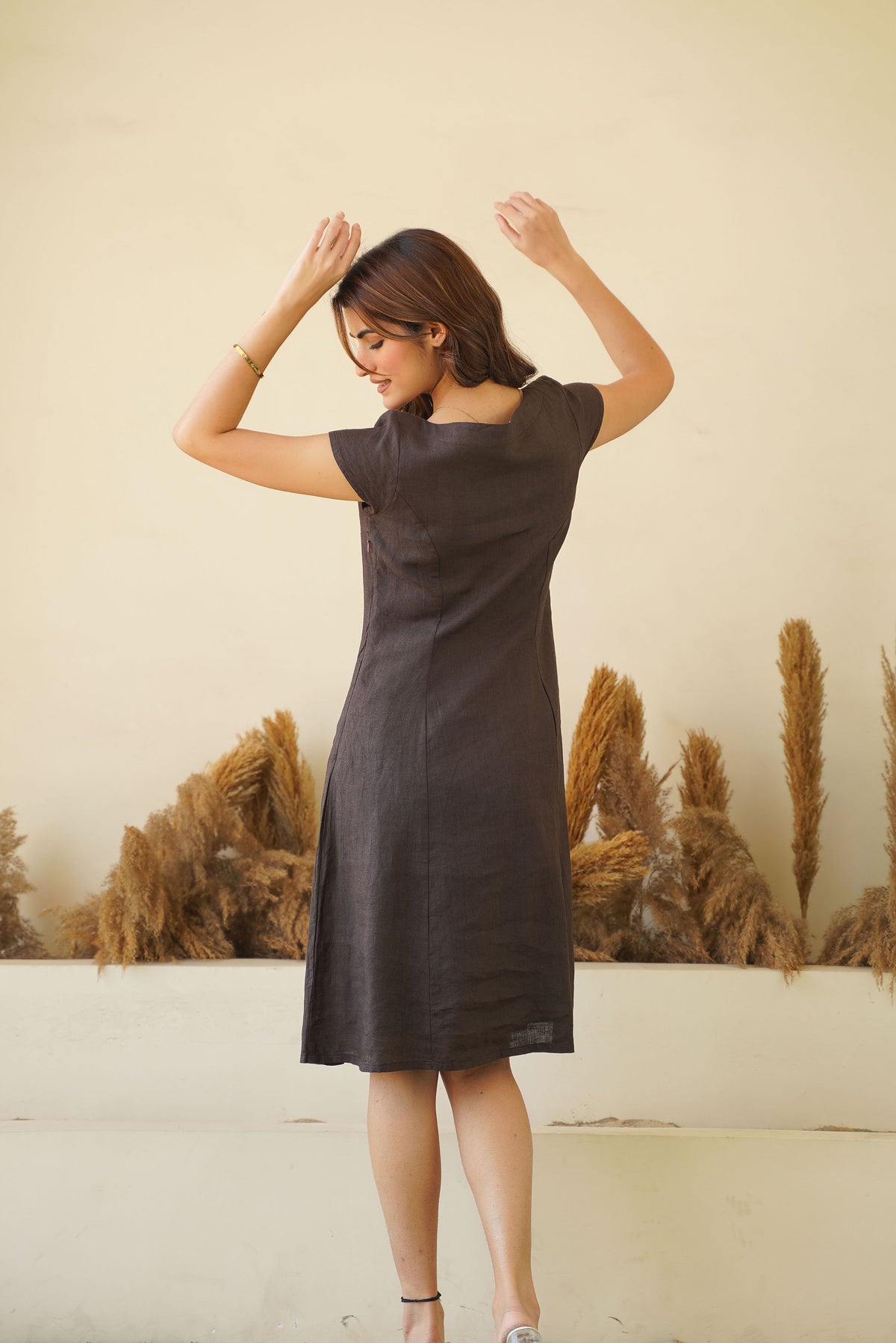 Brown Bliss Linen Dress - Cap Sleeves, Boat Neck & Princess Seams | Short Linen Tunic Dress Kuttons Brown Bliss Linen Dress - Cap Sleeves, Boat Neck & Princess Seams | Short Linen Tunic Dress Kuttons