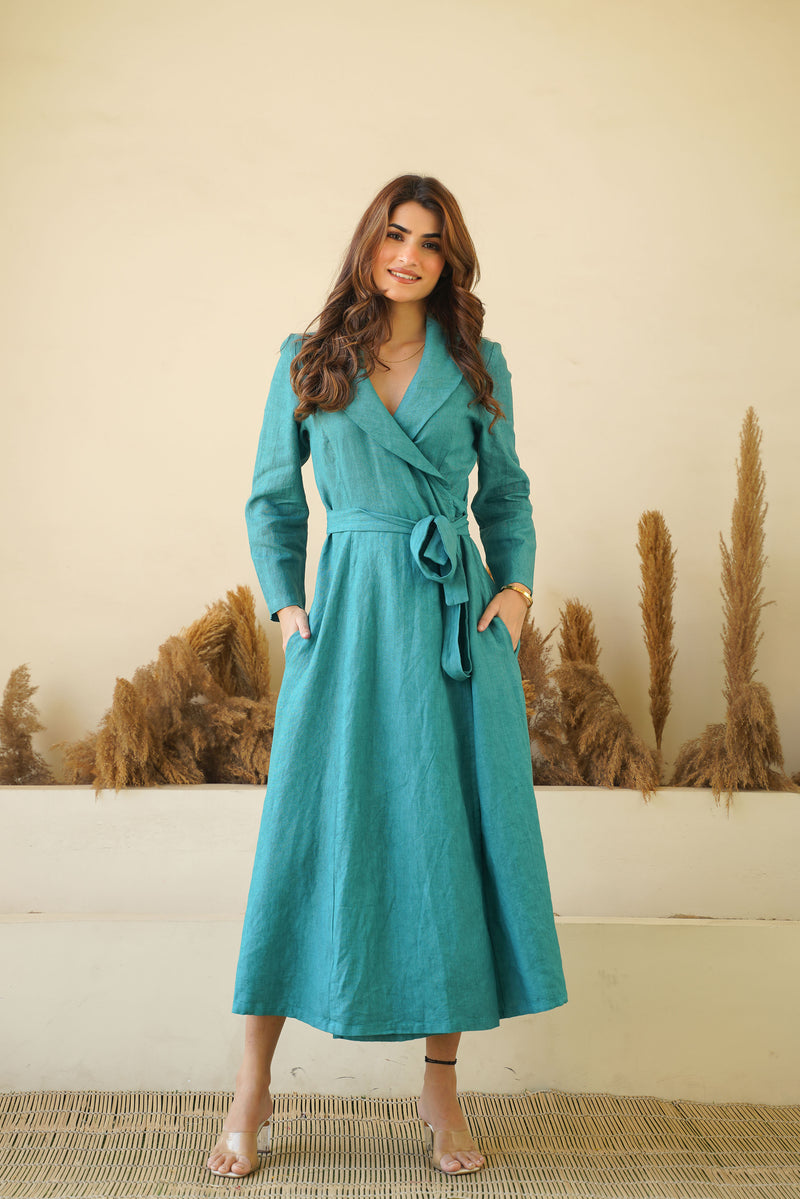 pure European linen maxi wrap dress