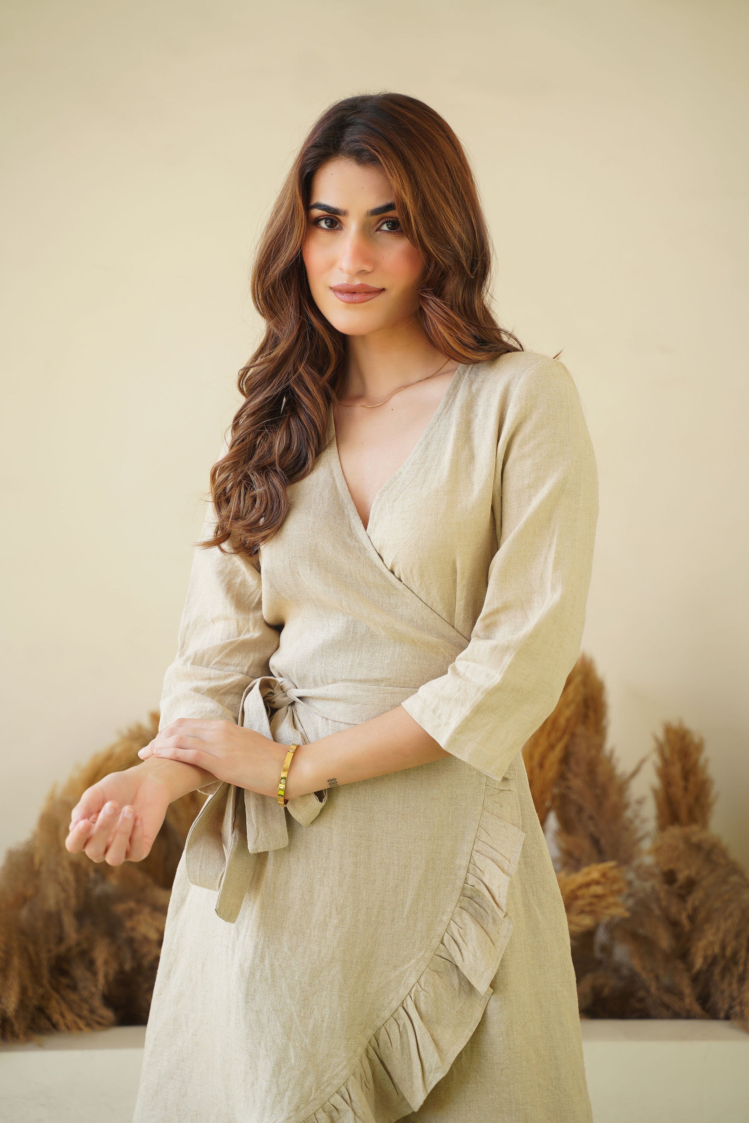 Italian organic linen wrap dress