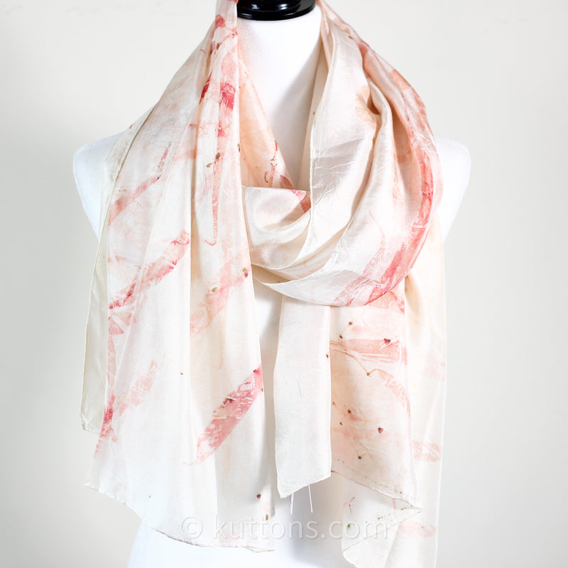 Natural Mulberry Silk Stole - Eco Printed with Red Eucalyptus Leaves, Featherweight Scarf