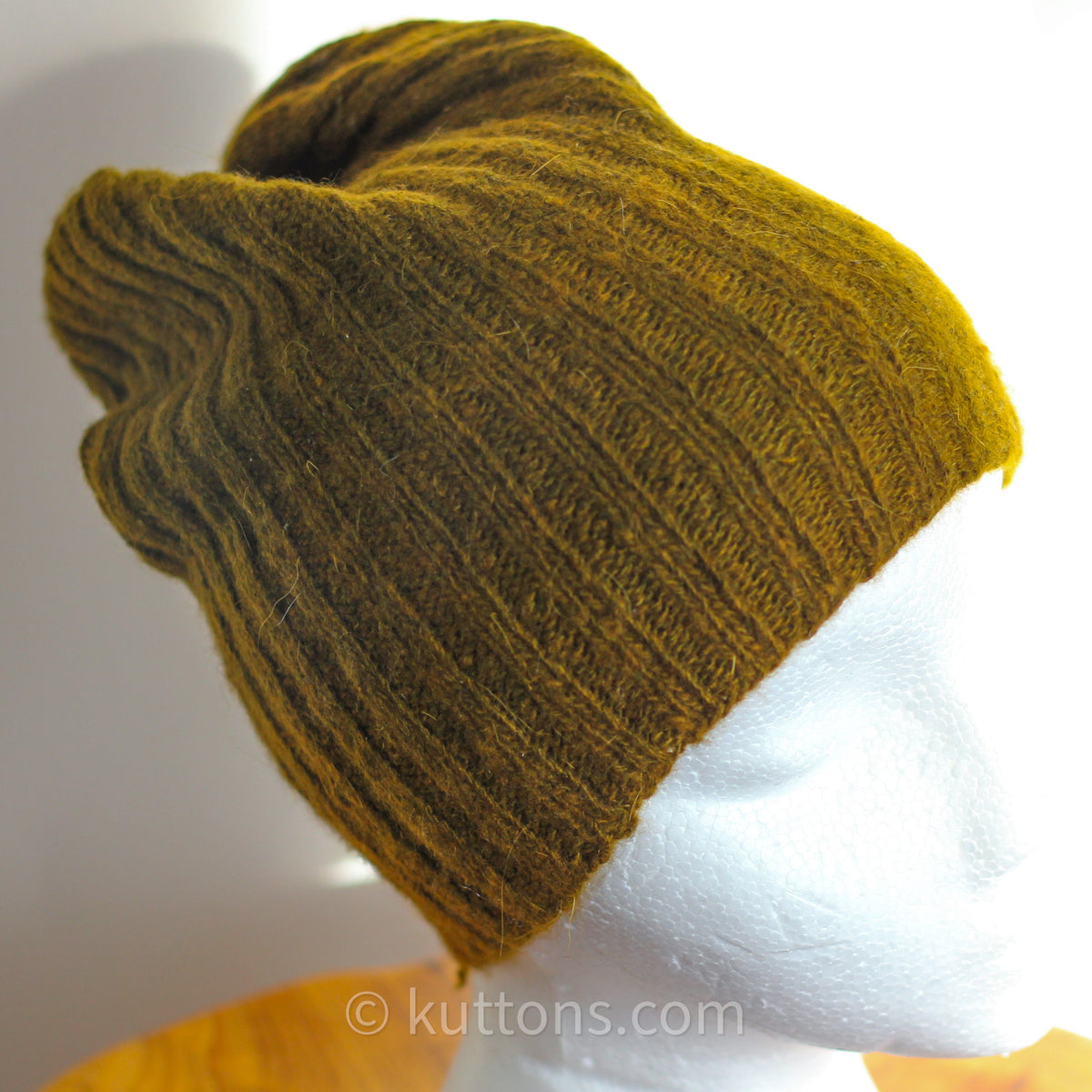 Naturally Dyed 100% Pashmina Cashmere Hat - Handspun & Handknit in Ladakh Himalayas | Greenish Brown