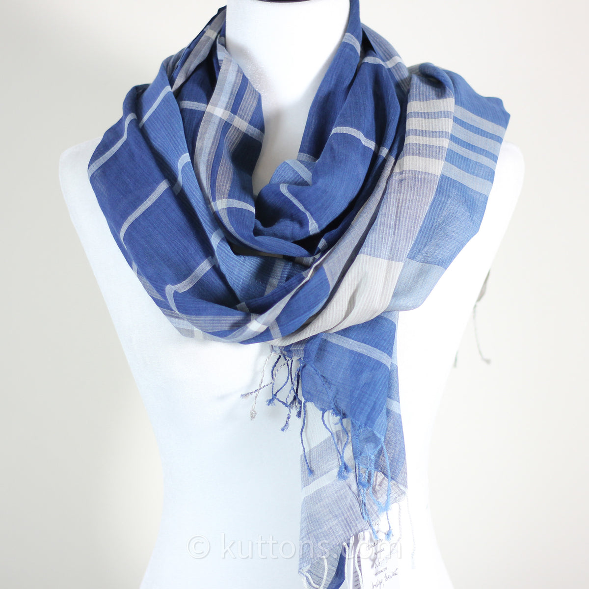Naturally Dyed Handwoven Cotton Stole - Indigo & Tea Waste | Featherweight Fashion Wrap | Blue, 23x80"