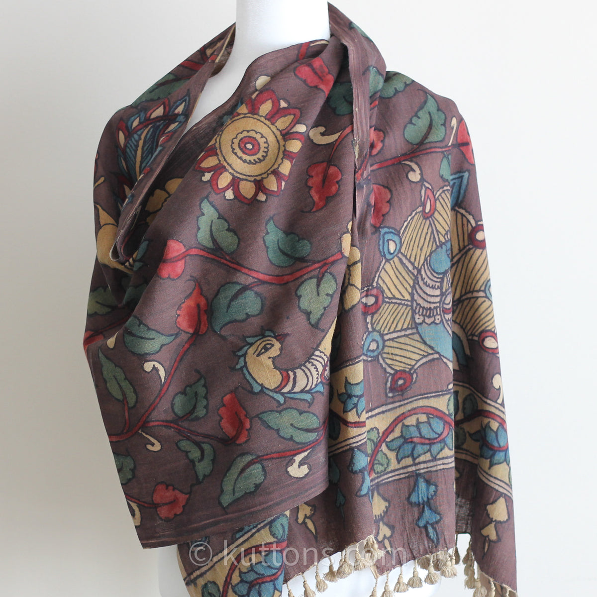 hand-painted kalamkari organic cotton scarf