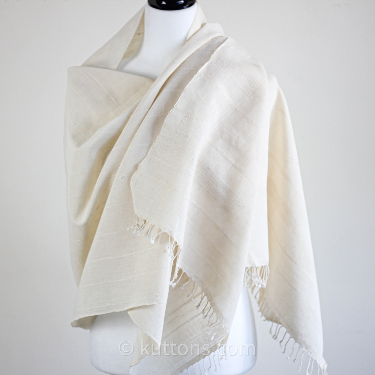 Organic Kala Cotton Bhujodi Scarf - Handspun and Handwoven | Cream, 24x76"