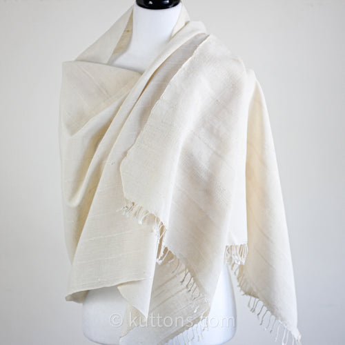 Organic Kala Cotton Bhujodi Scarf - Handspun and Handwoven | Cream, 24x76"