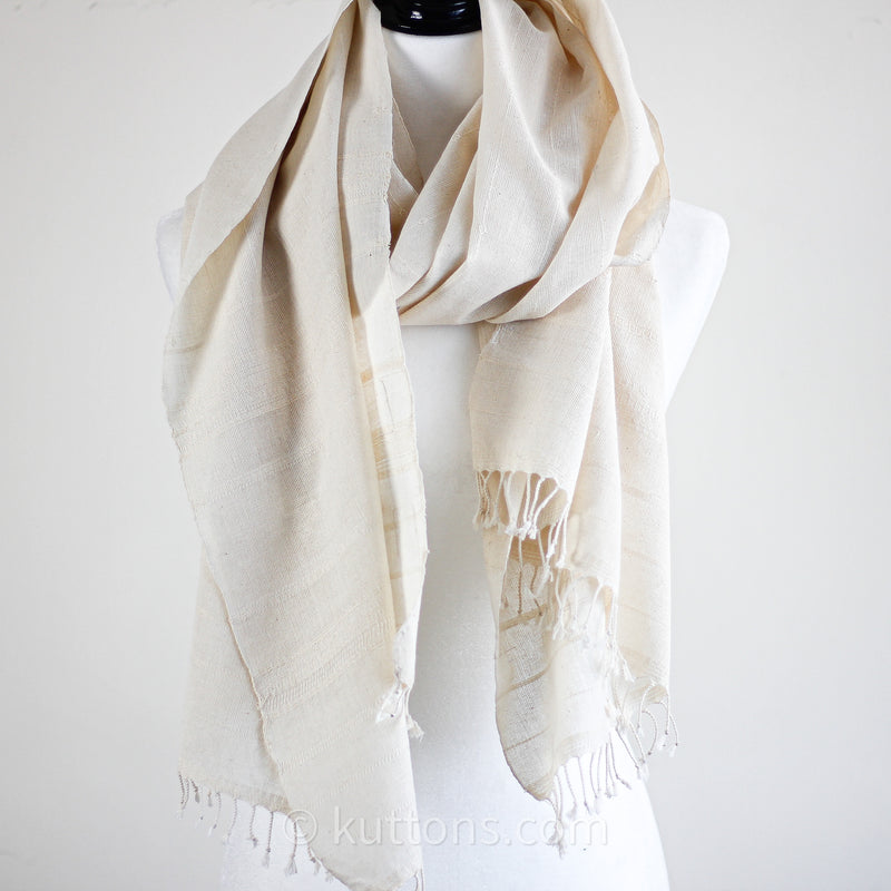 Organic Kala Cotton Bhujodi Scarf - Handspun and Handwoven | Cream, 24x76"