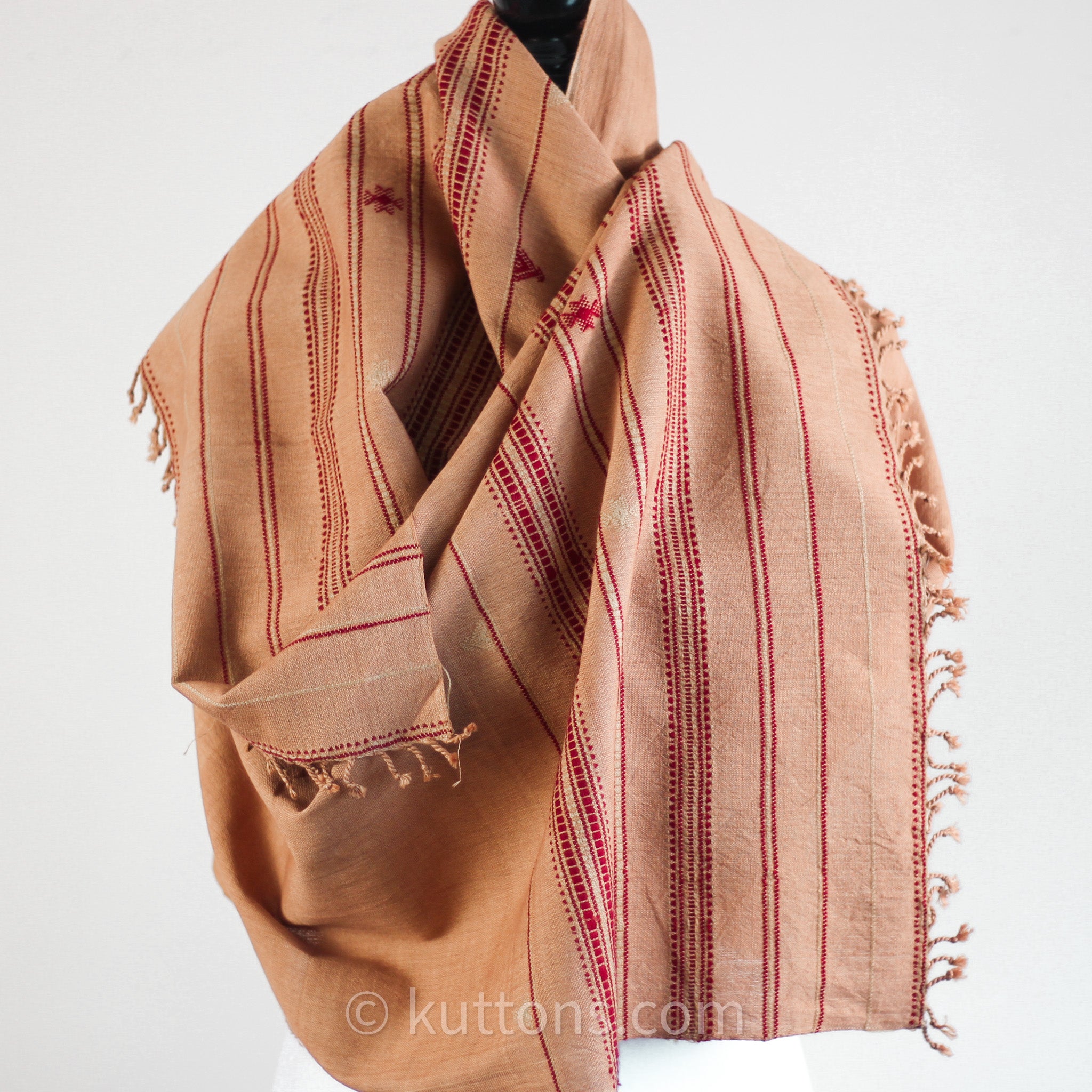 Kala Cotton Scarf Handwoven Wrap with Tassels | Brown, 23x74 – Kuttons