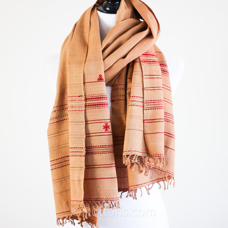 Organic Kala Cotton Scarf - Handwoven Wrap with Tassels | Brown, 23x74"