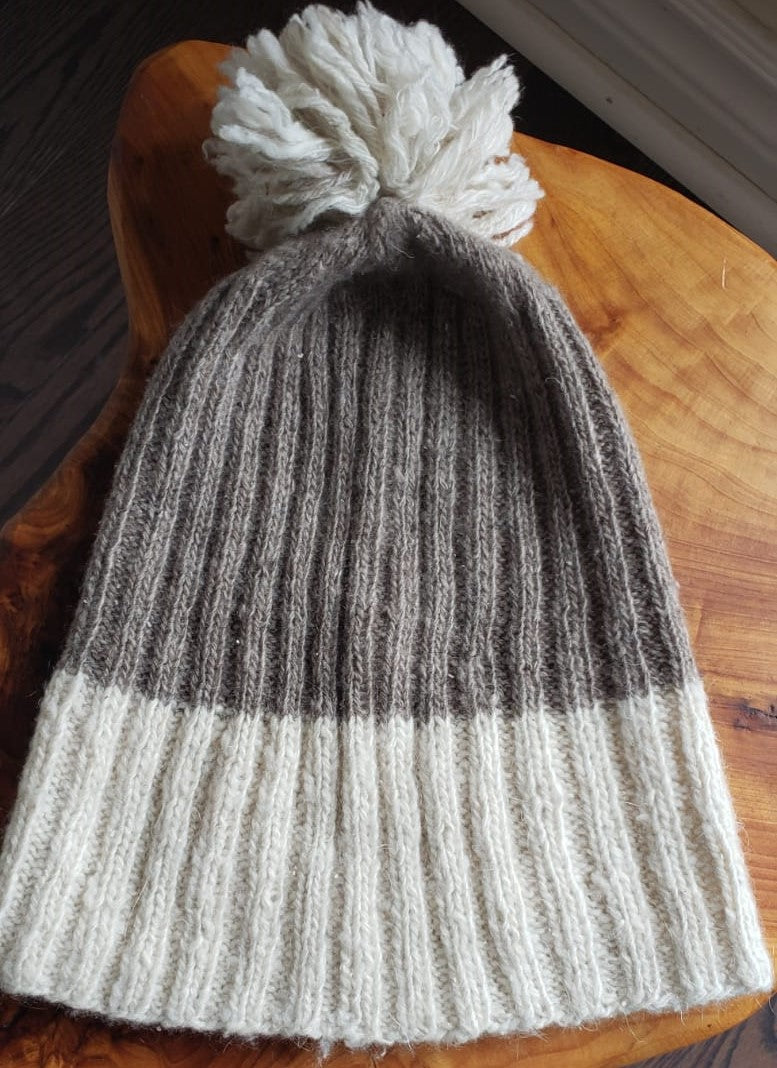 Pure Cashmere Hat with Pom Pom - 100% Pashmina Cashmere Beanie from Ladakh Himalayas | Grayish Brown
