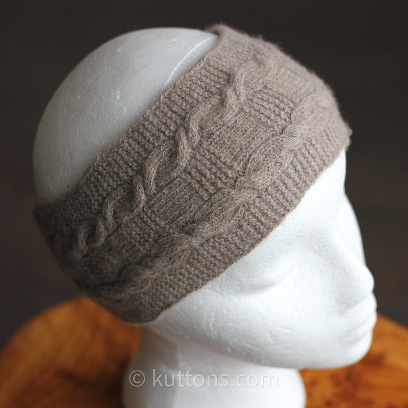 Pashmina Cashmere Headband - Handspun & Cable Handknit in Ladakh Himalayas | Natural Brown