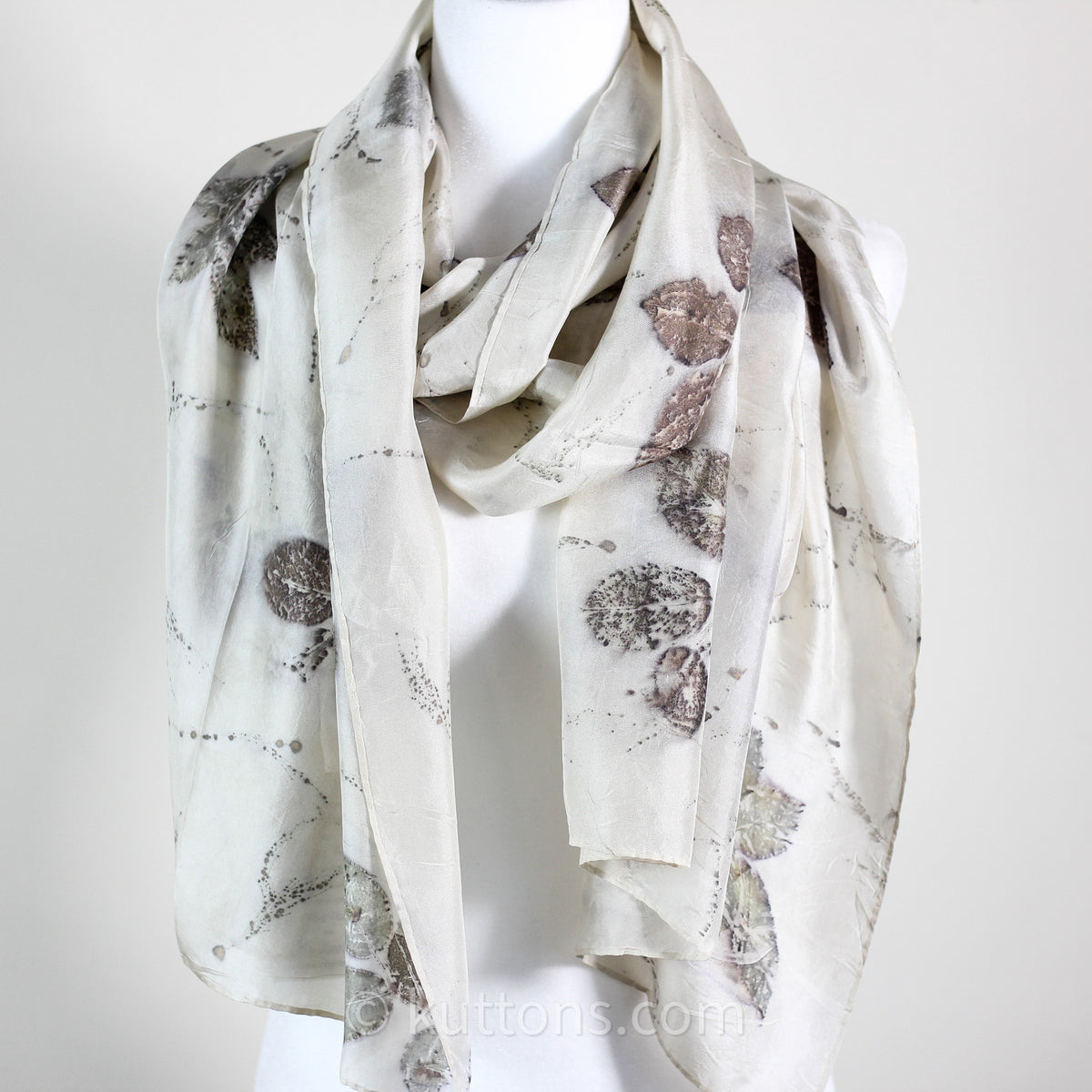 Pure Mulberry Silk Stole - Eco Printed with Rose Leaves, Featherweight Scarf