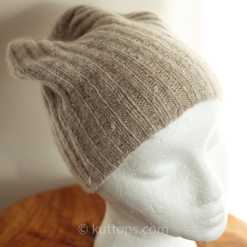 Pure Pashmina Cashmere Beanie - Handspun & Handknit Hat from Ladakh Himalayas | Light Brown