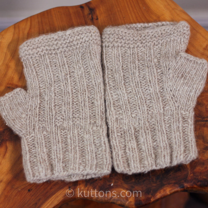 Pure Pashmina Cashmere Fingerless Gloves - Handknit Wristlets, Half Gloves from Ladakh Himalayas | Cream