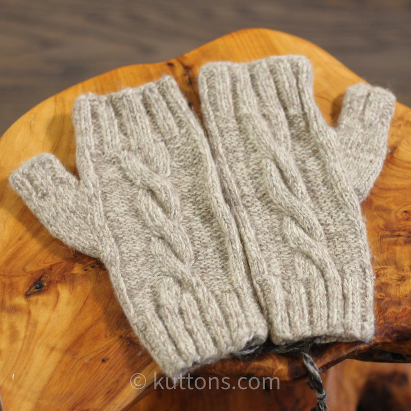Pure Pashmina Cashmere Fingerless Gloves - Handknit Wristlets from Ladakh | Light Brown