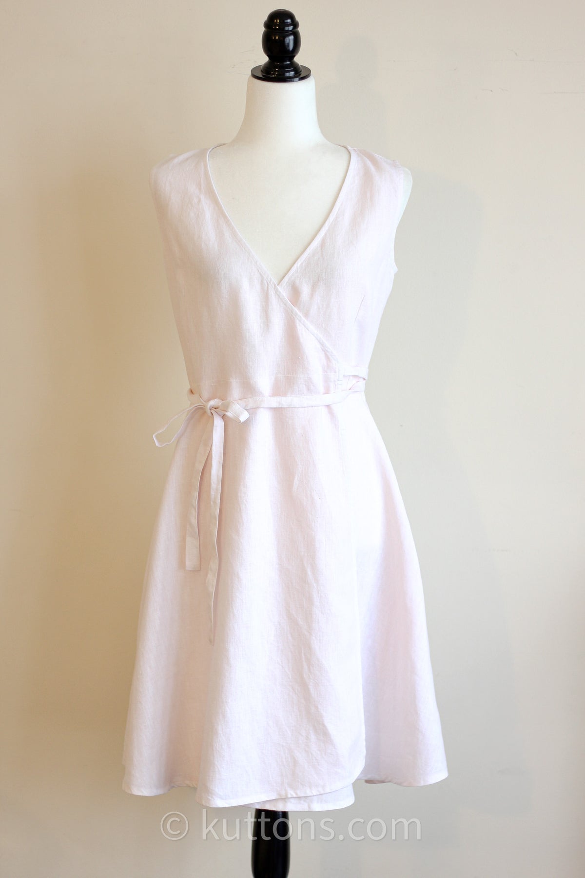 Short Linen Wrap Dress - Sleeveless V-Neck Mini Linen Dress Tunic with Tie Belt & Pockets | Pink