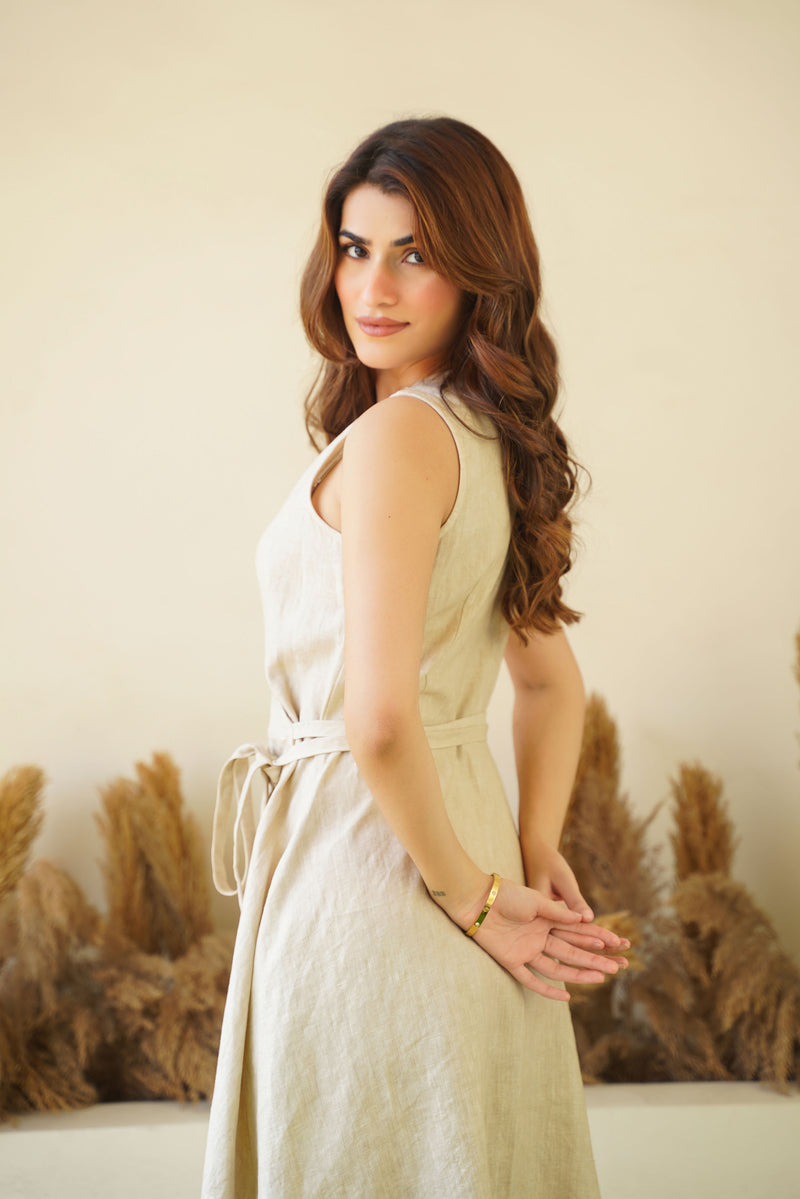 Luxe Sleeveless Linen Wrap Dress - Mini Linen Dress with Tie Belt & Pockets | Pistachio Kuttons Luxe Sleeveless Linen Wrap Dress - Mini Linen Dress with Tie Belt & Pockets | Pistachio Kuttons