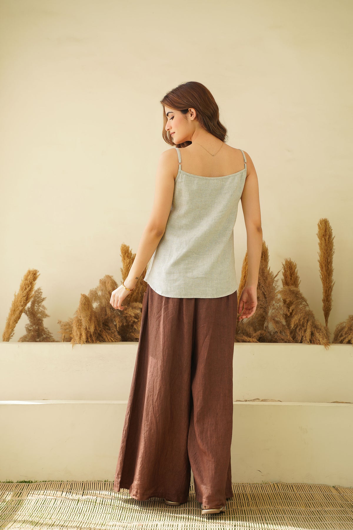 linen crop slip blouse