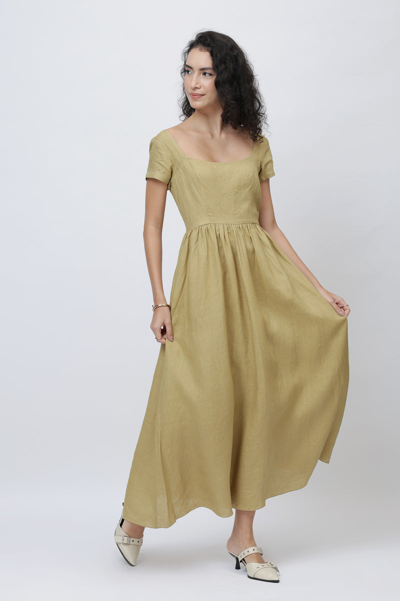Aria Linen Maxi Dress | Square Neck & Fitted Bodice Kuttons Aria Linen Maxi Dress | Square Neck & Fitted Bodice Kuttons