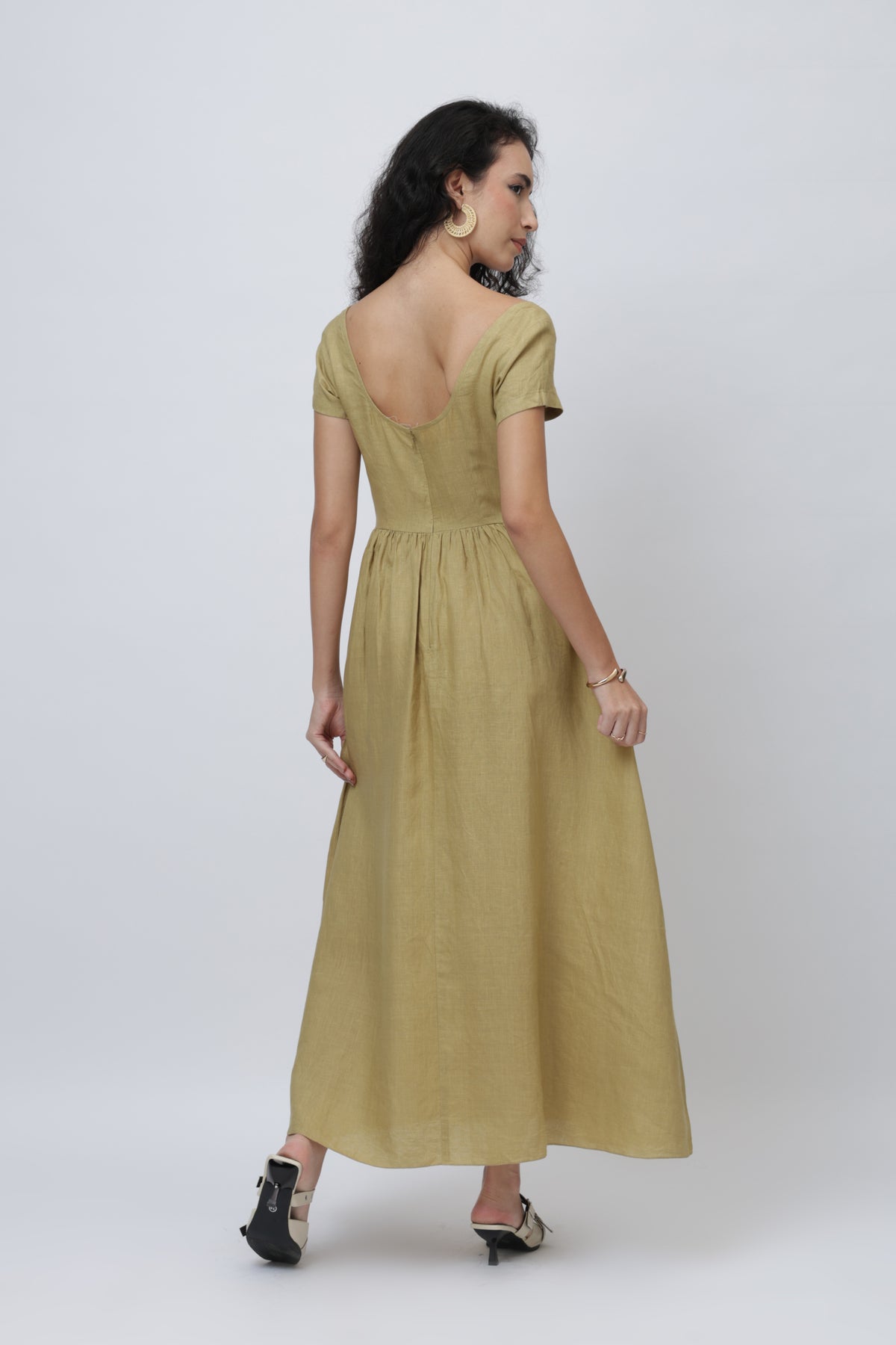 aria linen dress Wholesale Aria Linen Midi Dress, Romantic V-Neck, Puff Sleeve, Cottage for your store
