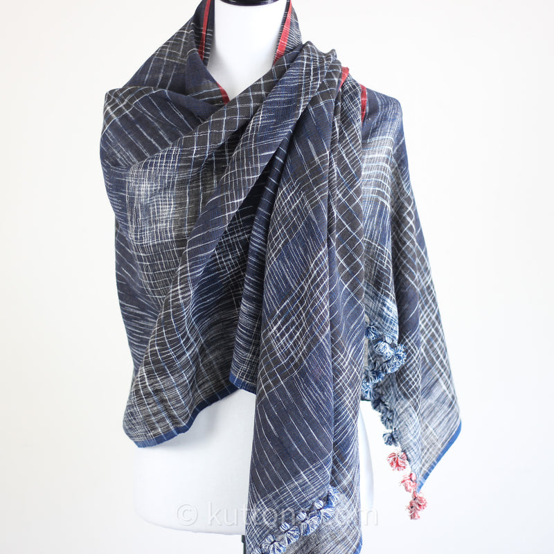 Wrap in Artistry - Organic Cotton Scarf, Dyed with Natural Dyes - Handwoven by Women Weavers | Blue-Red, 26x73"