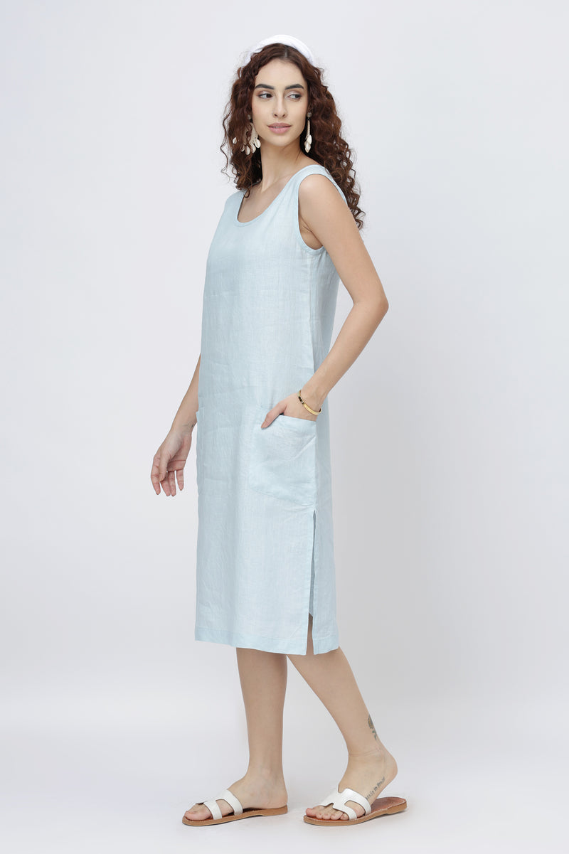 Sleeveless Linen Shift Dress | European Linen Midi Dress with Pockets Kuttons Sleeveless Linen Shift Dress | European Linen Midi Dress with Pockets Kuttons