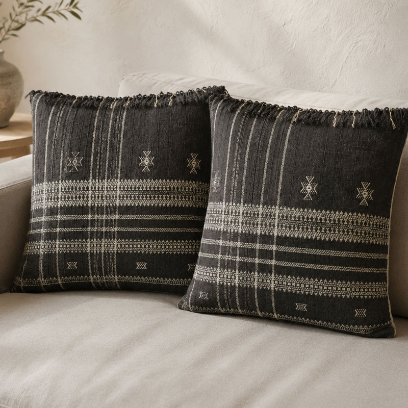 handwoven organic cotton-natural wool cushion covers, pair