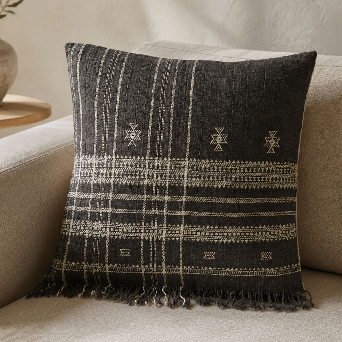 handwoven organic cotton-natural wool cushion covers, grey