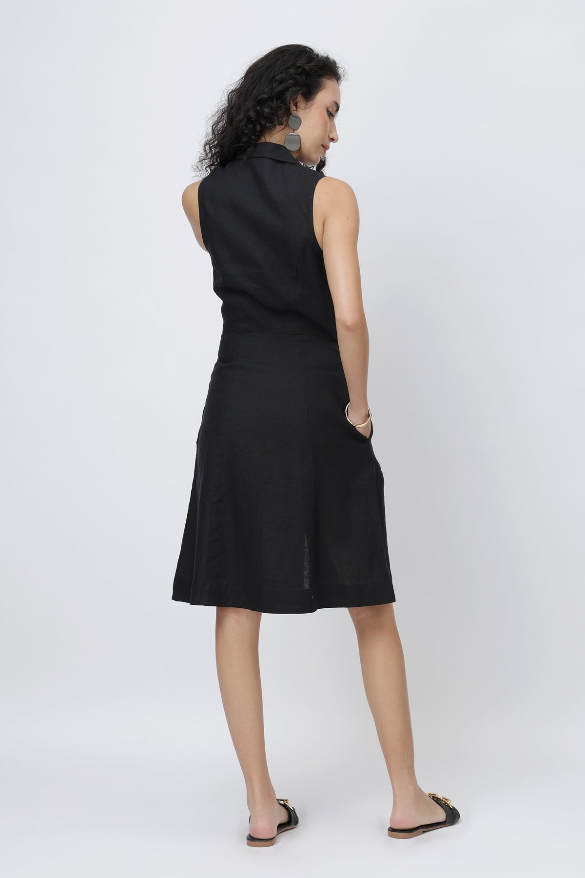 linen a line dress Sleeveless Linen Dress - V-Neck Button Front Dress
