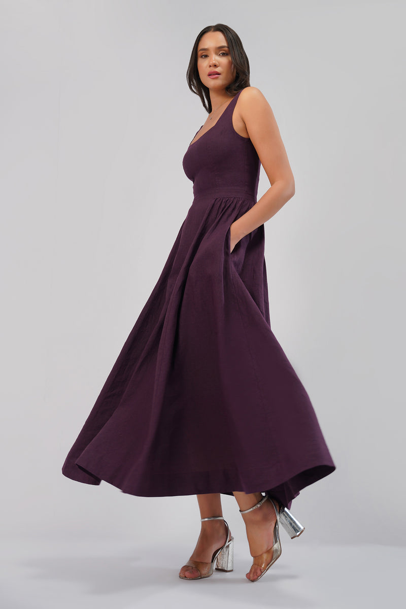 knee length dresses for ladies Rove Linen-Cotton Midi Dress - Crossover Back Ties main image 0