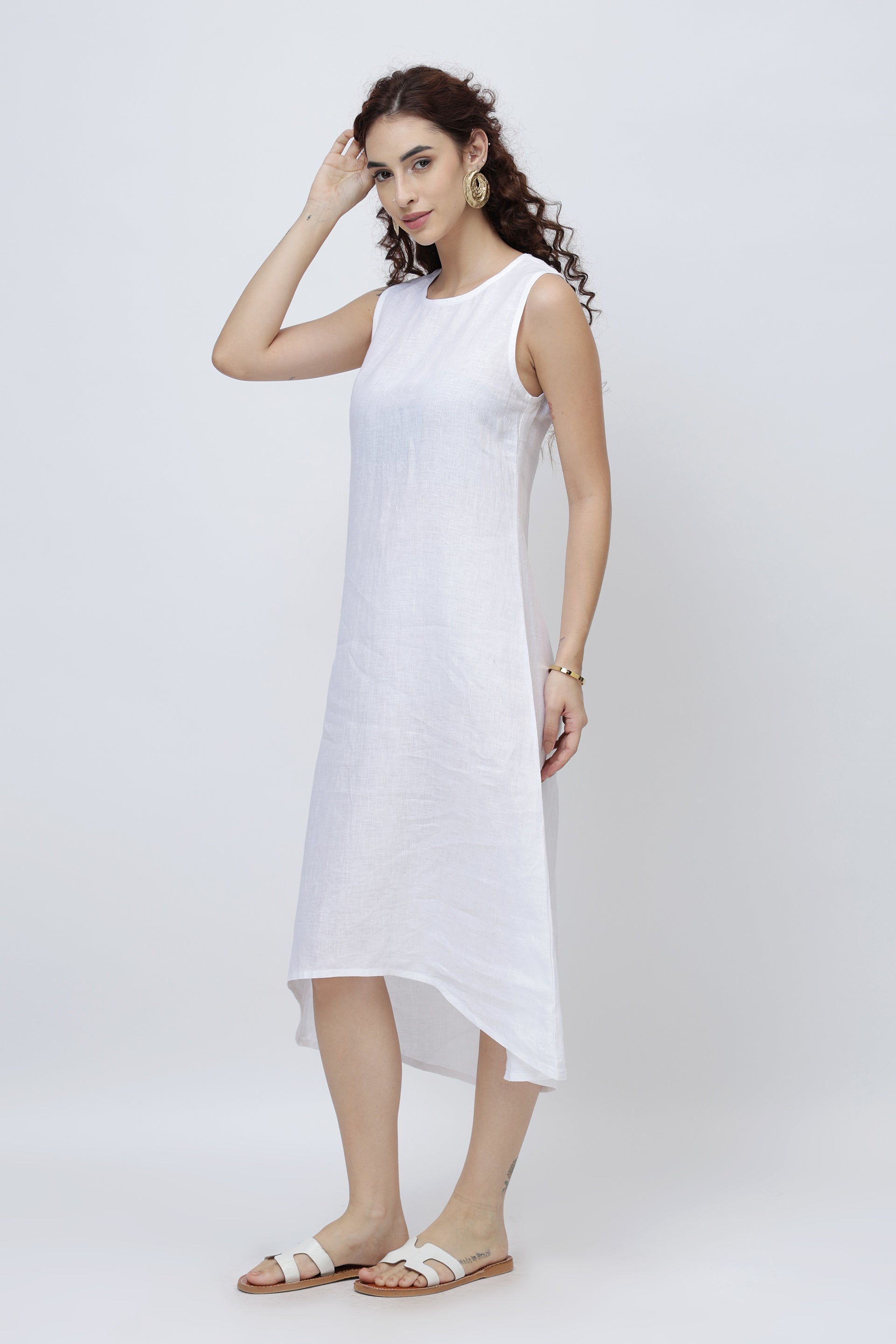 European Linen Shift Midi Dress – Sleeveless Minimal Linen